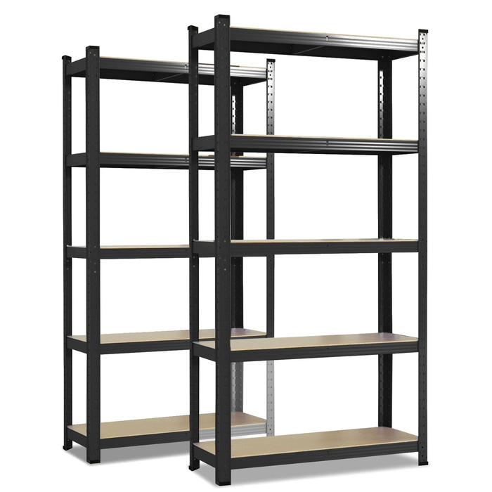 Міцний стелаж etm, упаковка з 2 шт., 200 x 100 x 50 см, чорний Безболтовий стелаж, стелаж для зберігання, окремостоячий стелаж, система складання без інструментів (Lakota, чорний) Чорний 200 x 100 x 50 см