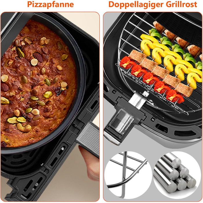 Аксесуари для фритюрниці 4PCS 22CM - Аксесуари для фритюрниці Philips Airfryer XXL 7.2 л, 8.3 л, COSORI 5.5 л, Princess 6.5 л, Ninja 6.2 л, решітка для гриля Форма для піци Папір для випічки Силіконова форма для фритюрниці