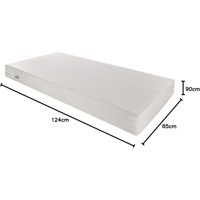 Дитяче ліжко Jacob, біле, з шухлядою, 120 x 60 см, включаючи матрац та чохол, дерев&39яні захисні поручні, захисний чохол