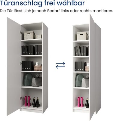 Домашня колекційна шафа, багатофункціональна шафа, біла, ширина 50 см, висота 180 см, з вішалкою для одягу та додатковим відділенням, органайзер для гардеробу з МДФ, 180 x 50 x 50 см (В x Ш x Г), білий