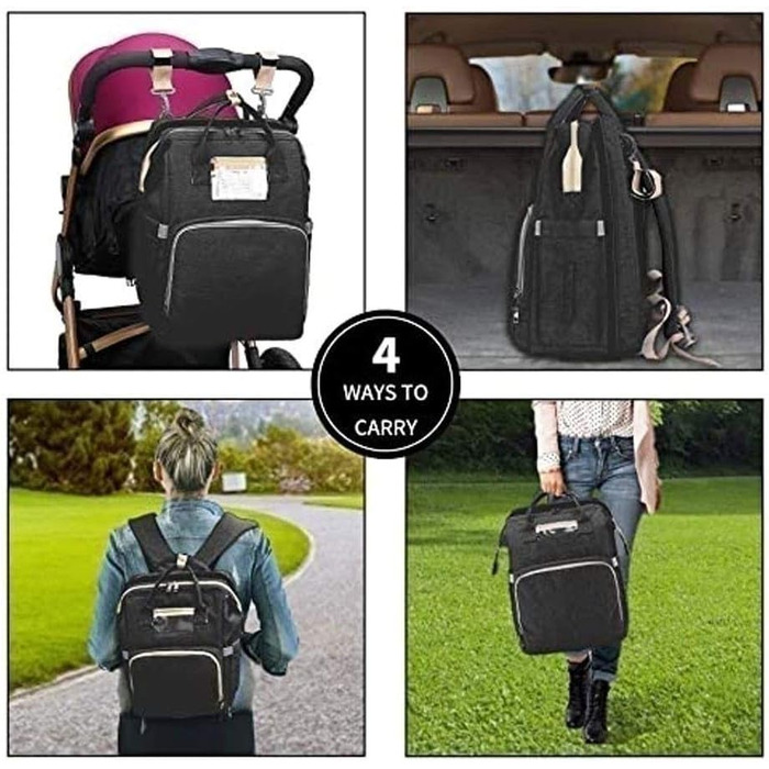 Портативна сумка для пеленання, рюкзак 4-в-1 для подорожей з вбудованою розкладною люлькою, ізольованими кишенями для пляшечок для