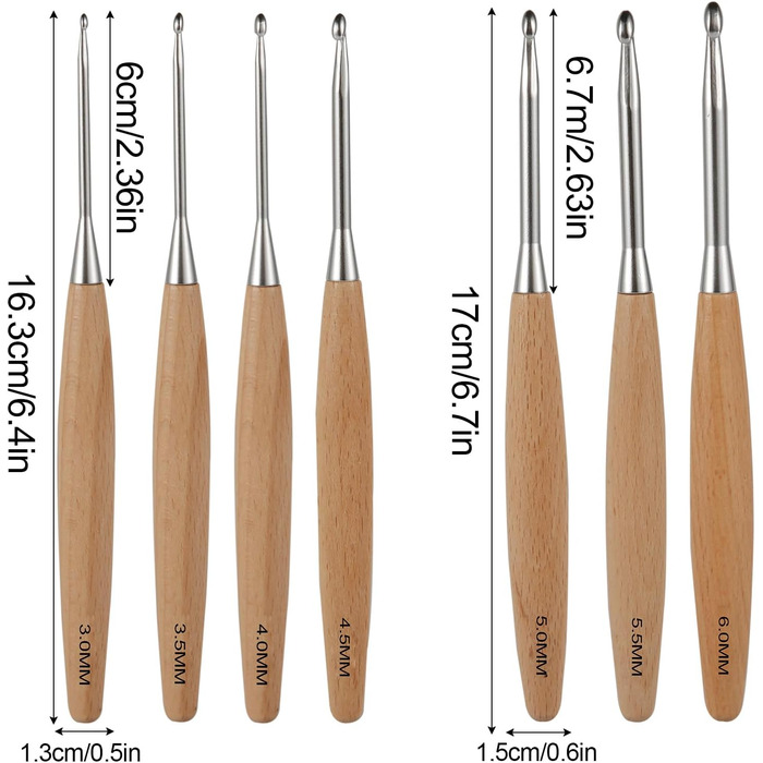 Набір деревяних гачків для вязання 3,06,0 мм з ергономічною ручкою, 7 шт. Набір гачків для вязання з деревяною ручкою для початківців Аксесуари та аксесуари для вязання гачком і спицями