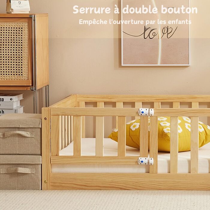 Дитяче ліжко LEADZM 2-в-1 Монтессорі з відкритими дверима, захистом від падіння та рейковою основою, дитяче ліжечко, підліткове, односпальне ліжко (натуральний розмір 140x200) - 2 розміри, вантажопідйомність до 300 кг, трансформоване