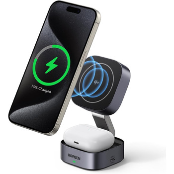 Сертифікована 15 Вт зарядна станція 2 в 1, сумісна зі складним бездротовим зарядним пристроєм MagSafe для iPhone 16/15/14/13, AirP