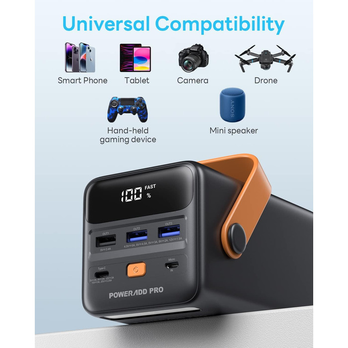 Зі світлодіодним дисплеєм Швидка зарядка зовнішнього акумулятора для ноутбука MacBook Мобільний телефон Samsung Google LG Дрон і т