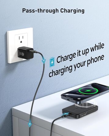 Магнітний зовнішній акумулятор для iPhone 15/14/13/12 серії, USB-C бездротова швидка зарядка Powerbank, Mini Power Bank PD 20W, ма