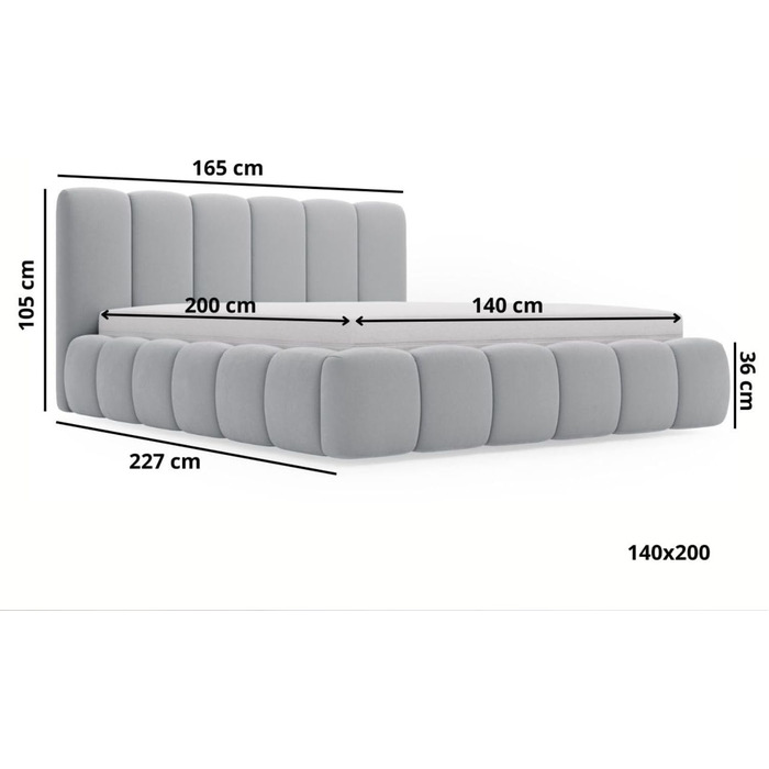 Ліжко Cloud 140x200, М&39яке ліжко з ящиком для зберігання, Оксамит, з рейковою основою, з узголів&39ям, без матраца (Бежевий, 140x200) Бежевий 140x200