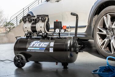 Безшумний мобільний повітряний компресор FIAC SUPERSILENT 50, безмасляний, максимальний тиск 8 бар, 1 к.с., бак 50 л, рівень шуму