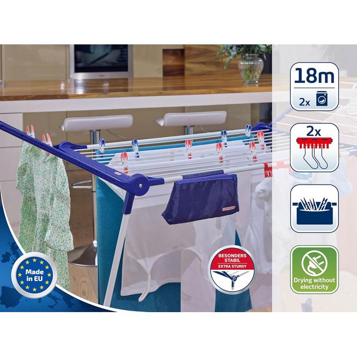 Підлогова сушильна машина Leifheit Pegasus 180 Solid Plus зі стійкою підставкою, сушильна машина для довгого прання, крилата сушил