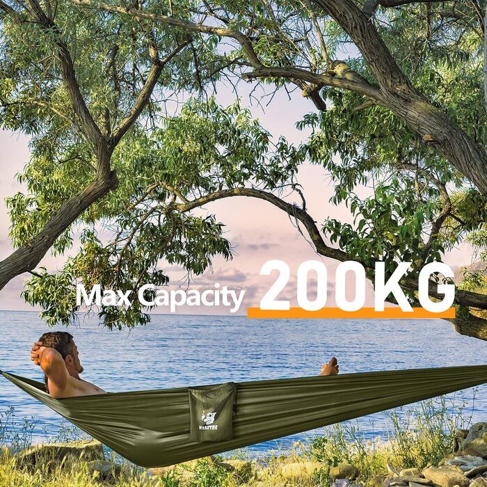 Гамак для вулиці з москітною сіткою - 260 x 130 см Легкий нейлон для походів, кемпінгу, піших прогулянок та пляжних пригод - вантажопідйомність 200 кг Зелений