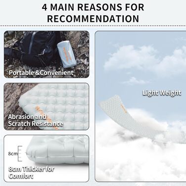 Килимок для кемпінгу, ультралегкий, 4 сезони (5), надувний матрац, міцний, високий коефіцієнт теплоізоляції, висока ізоляція, для зими, сірий - без надувного мішка, 3.2R -