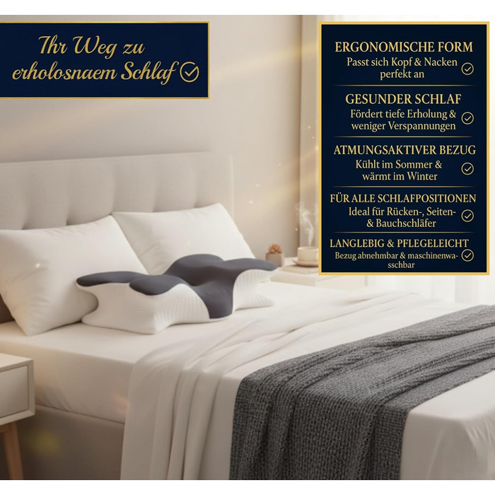 Подушка з піни з ефектом пам&39яті Universe-GL, ортопедична подушка для шиї, ергономічна подушка для сну на спині та на боці, підтримує хребет та шию, дихаюча та пральна, 634x9 см