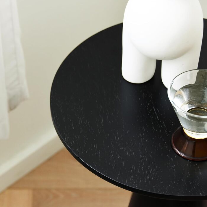 Круглий журнальний столик, чорний дерев&39яний журнальний столик, невеликий круглий журнальний столик для вітальні, вузький круглий журнальний столик як тумба біля ліжка або столик до дивана, сучасні фермерські меблі грибоподібної форми, Ø3450 см