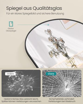 Дзеркало SONGMICS на весь зріст, 160 x 50 см, вигнуте дзеркало-стійка, рама з алюмінієвого сплаву, загартоване скло, для спальні, вітальні, шафи, чорний колір LFM031B01 160L x 50B см