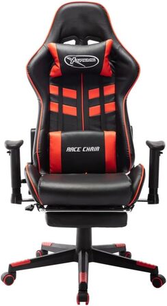 Геймерське крісло з підставкою для ніг, чорно-червона штучна шкіра