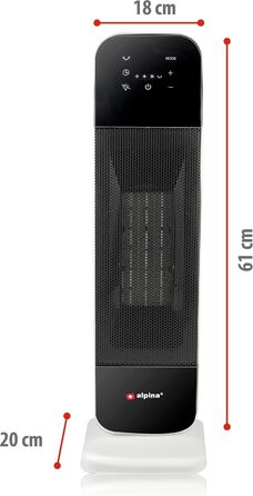 Електричний обігрівач та вентилятор Alpina - коливальний баштовий вентилятор з пультом дистанційного керування та таймером - регульована температура від 15 до 35C - обігрів та охолодження - 20 x 18 x 61 см електричний обігрівач та вентилятор 2000 Вт
