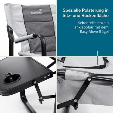 Кемпінгове крісло Skandika Tepsa Зручне розкладне крісло зі столиком та відділенням-холодильником, до 150 кг, складне, з підсклянником Розкладне крісло для кемпінгу, наметів, фестивалів, риболовлі, пляжу, сіре