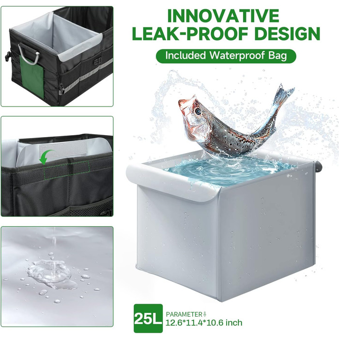 Органайзер для багажника WINHUNT, автомобільний органайзер для зберігання речей з водонепроникним кишенею, складний органайзер з багатьма відділеннями для автомобіля, позашляховика, седана, пікапа (Чорний, 66л) Чорний 66л