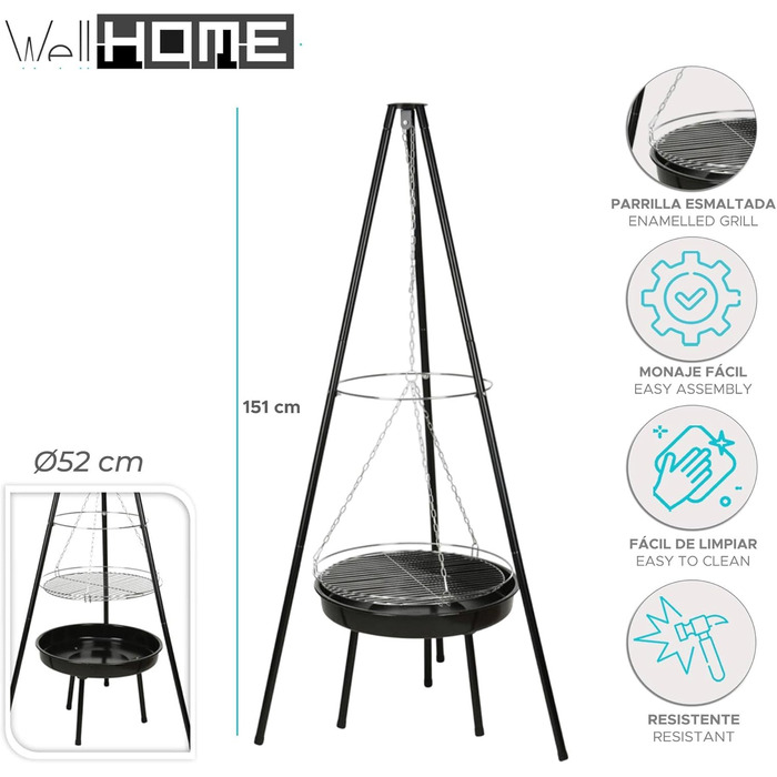 Барбекю-штатив з ланцюгом та сталевою решіткою для грилю