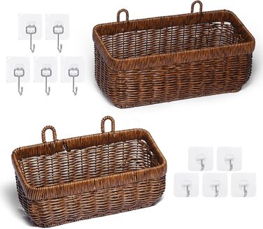 Підвісні кошики для кухні, настінні кошики для зберігання, декоративні кошики для квітів у ретро-стилі, кошики для фруктів, організація зберігання овочів, контейнери для зберігання без кришок (коричневі - великі) коричневі 2 шт. (великі), 2