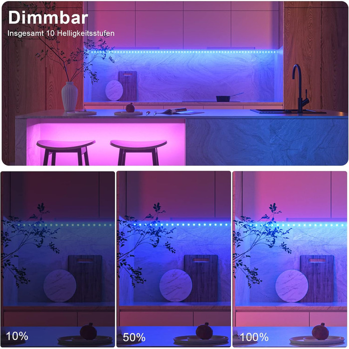 Світлодіодна стрічка WOBANE RGB акумуляторна, 2 м світлодіодна стрічка, що змінює колір, з живленням від батареї, світлодіодна стрічка з регулюванням яскравості за допомогою пульта дистанційного керування, для святкової вечірки, спальні, дивана, шафи, тел