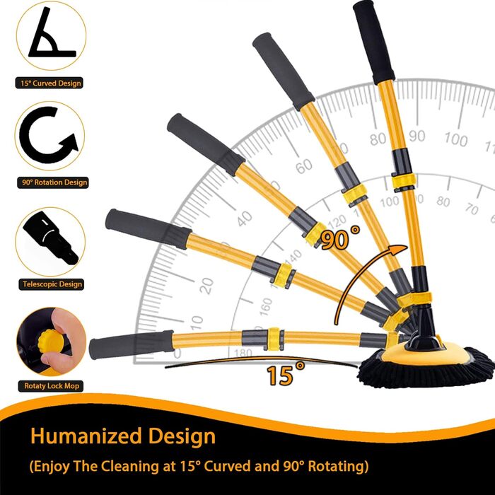 Набір щіток для миття автомобіля з аркою 15 з телескопічною ручкою 43-футова алюмінієва щітка для миття автомобіля М'яка швабра з мікрофібри Довга ручка для автофургону Вантажівка Автомобіль Човен Інструмент для чищення без подряпин Набір для миття Щітка 