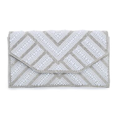 Клатч жіночий з перлами та стразами Перлина - елегантна вечірня сумочка на ланцюжку для весілля, випускного та святкових заходів, сріблястий