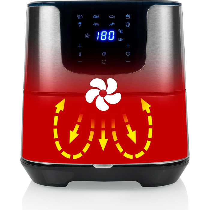 Фритюрниця Princess XXL на 5,5 літрів на 62,2 менше споживання енергії Цифрова фритюрниця Deluxe 8 програм Нержавіюча сталь Без масла Aerofryer 182060, Срібло ЗВИЧАЙНИЙ ДИЗАЙН 5,5 Л