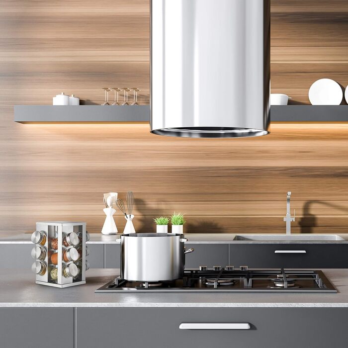 Карусель для спецій Relaxdays з 12 банками для спецій, обертається на 360, нержавіюча сталь, скло, ВxГ 22 x 19 см, квадратна підставка для спецій, срібляста, 10032729