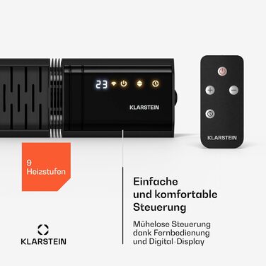 Інфрачервоний настінний обігрівач Klarstein 2000 Вт настінний, IP65, 9 налаштувань нагріву, додаток та пульт дистанційного керування, таймер, алюмінієвий, електричний обігрівач для 15 м, WiFi, тихий, електричний настінний обігрівач