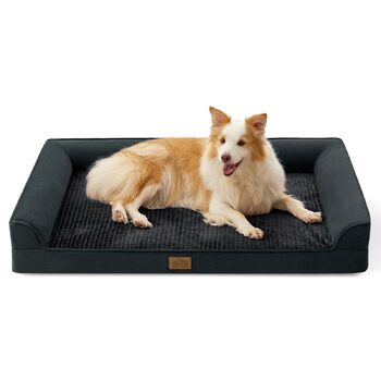 Ортопедичне ліжко для собак, диван для середніх або великих собак, великий підтримуючий кушетка з пінопласту з водонепроникною підкладкою, протиковзкий, що прається, U-подібна, 44x32x7 дюймів, чорний колір, Д 110 x Ш 80 x В 18 см