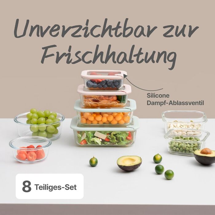 Скляні контейнери для приготування їжі, герметичні контейнери для зберігання з кришками, без пластику та бісфенолу А можна використовувати в мікрохвильовій печі, духовці, морозильній камері та посудомийній машині ідеально підходить для працюючих професіон