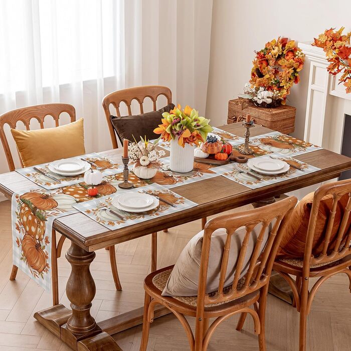 Осінній настільний бігун Сучасний синій картатий настільний бігун з гарбузовим візерунком Бігун для білизни Водовідштовхувальний Х