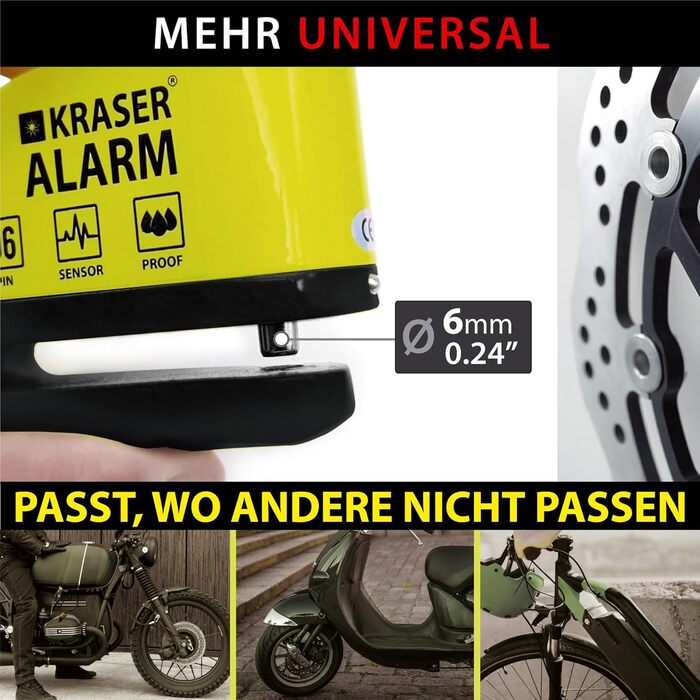 Протиугінний замок для мотоцикла з сигналізацією 110 дБ, посилений, 3 ключі (2 запасні). Високонадійний замок для мотоцикла та велосипеда, водонепроникний, з тросом нагадування 1.5 м, чохол. Універсальний замок, жовто-чорний., 6Y