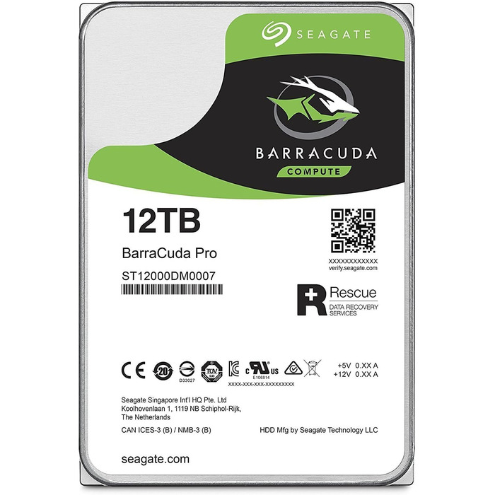 Внутрішній жорсткий диск Seagate Barracuda Pro 12TB ST12000DM0007 3,5-дюймовий настільний жорсткий диск, SATA3, 7200 об/хв, 256 МБ кеш-пам'яті (відновлений)