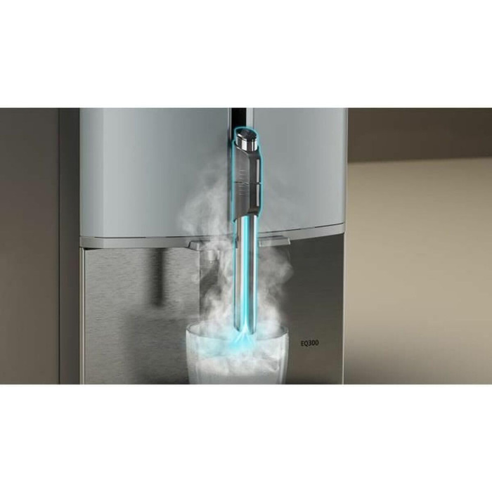 Повністю автоматична кавоварка Siemens EQ300 TF303E07, для багатьох кавових делікатесів, піноутворювач, керамічна кавомолка, функція OneTouch, 1300 Вт, Inox сріблястий металік