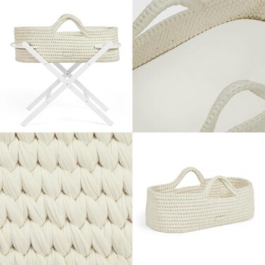 Дитяче ліжечко Ickle Bubba Nova Crochet з розкладною підставкою підходить для дітей від народження до 9 кг, компактне та легке, включає м&39який матрац, ідеально підходить для денного сну вдома або під час подорожей (Хмара/Білий)