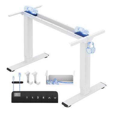 Каркас столу FLEXISPOT з регулюванням висоти, електричні ніжки столу з 2 двигунами, світлодіодним індикатором висоти та 4 функціями пам&39яті, включаючи 2 гачки та органайзер для кабелів, білий. Каркас столу E1 PRO нова версія, елегантний білий.