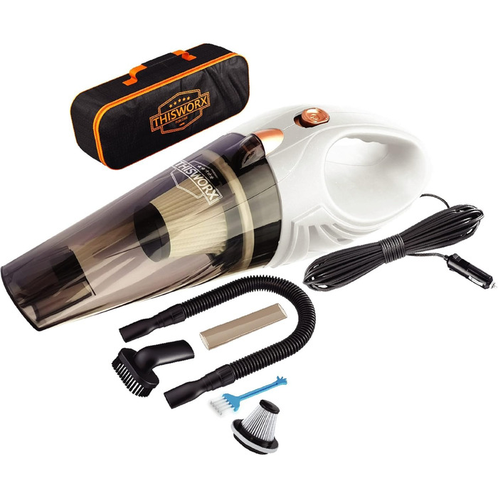 Автомобільний пилосос ThisWorx зі світлодіодним підсвічуванням - Ручний пилосос для прибирання автомобіля - 106 Вт 12 В - Адаптер