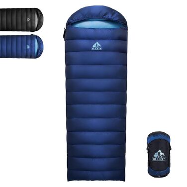 Пуховий спальний мішок на зиму, теплий та легкий зимовий спальний мішок для дорослих та дітей, легкий спальний мішок 680FP, підходить для походів, альпінізму, кемпінгу. Синій 7C
