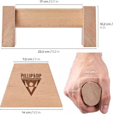 Дерев&39яні ручки для віджимань PULLUP & DIP, включаючи бандажі для зап&39ястя ергономічні ручки для стійки на руках, нековзні перекладини для віджимань, калістеніки, фітнесу та тренування верхньої частини тіла
