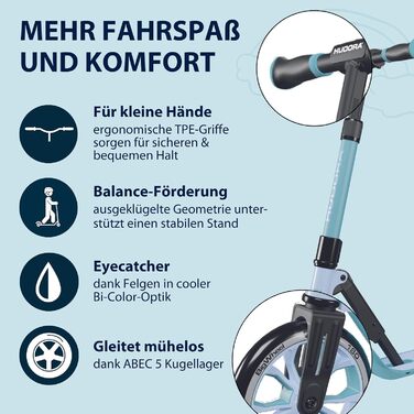 Дитячий самокат HUDORA BigWheel 180 Advanced Junior (від 3 років) якісний та безпечний, складаний, з відбивачами та регулюванням висоти, колір sky blue
