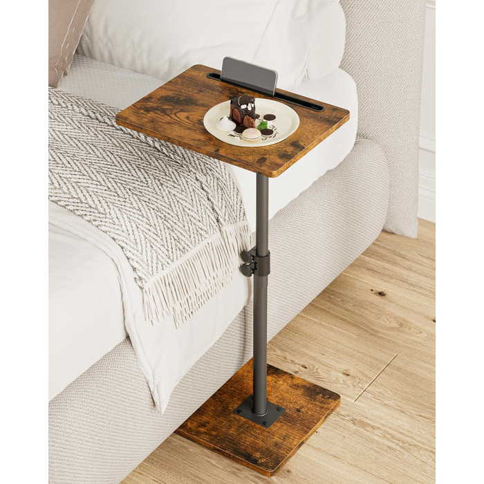 С-подібний журнальний столик, обертовий на 360, невеликий, регульований по висоті диванний столик, 40x30x(45-81) см, дерев&39яний журнальний столик/столик для ноутбука для спальні, вітальні, офісу (колір рустик-коричневий)