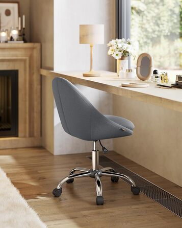 Крісло для домашнього офісу SONGMICS, Туалетне крісло з бавовняно-льонної суміші, Робоче крісло, Пінопластова підкладка, Регульована висота, Для кабінету, Спальня, Шиферно-сірий OBG020G05 Шиферно-сірий Бавовняна суміш