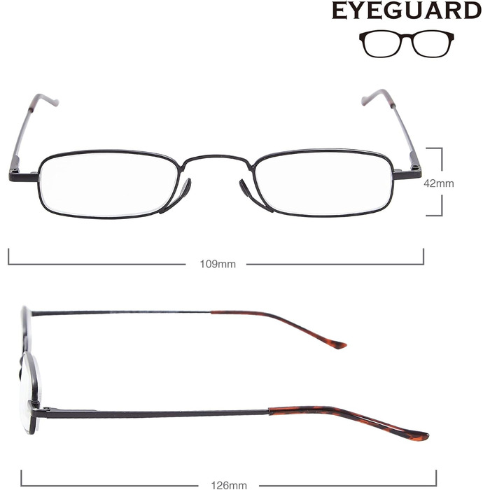 Окуляри для читання EYEGUARD Slim, компактні міні-окуляри для читання, суперлегкі металеві, кишенькові окуляри для читання з портативними чохлами для чоловіків і жінок, 2 пари багатокольорові 1,5 x