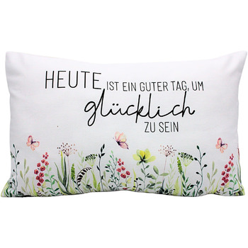 Декоративна подушка Dekohelden24 - М&39яка подушка з візерунком лугу/Декоративна подушка - Подушка для голови - Сьогодні гарний день, щоб бути щасливим - Д/Ш/В приблизно 40 x 13 x 23 см, 100 бавовна