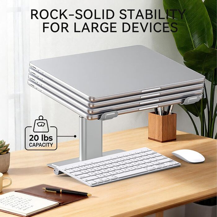Регульована підставка для ноутбука на стіл, ергономічний тримач для комп'ютера, сумісна з ноутбуками 10-17,3 дюймів (Срібляста)