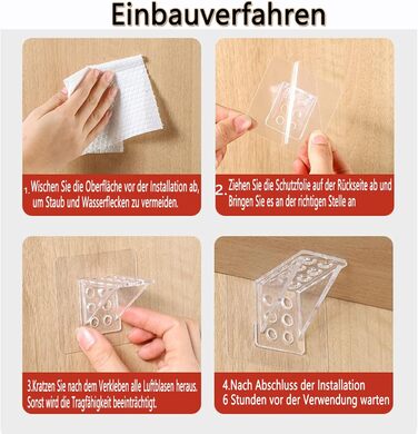 Клейкі гачки для полиць шафи, самоклеючі, прозорі опори для полиць, кронштейни для полиць, клейкі гачки, опори для основи, тримачі для полиць, шафа, тримачі для скла, полиці, прозорі, один розмір (12) 12 прозорих