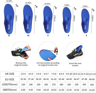 Ортопедичні устілки VALSOLE для жінок та чоловіків, висока підтримка стопи, м&39які функціональні вкладки для взуття при плоскостопості, плантарному фасціїті, болю в стопі 37-38 EU 24 см синього кольору