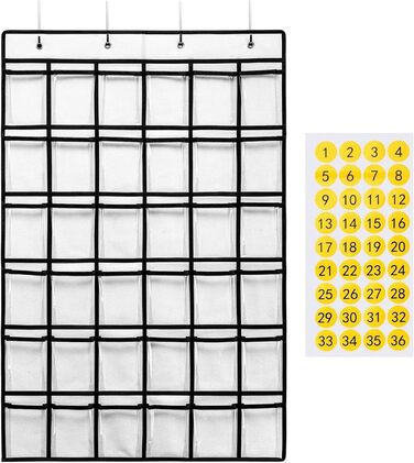 Сумка для зберігання мобільних телефонів, Класна кімната, Підвісний органайзер з 36 кишенями, Канцелярське приладдя для гуртожитків, будинків, включаючи наклейки з номерами, Флізелін, Білий